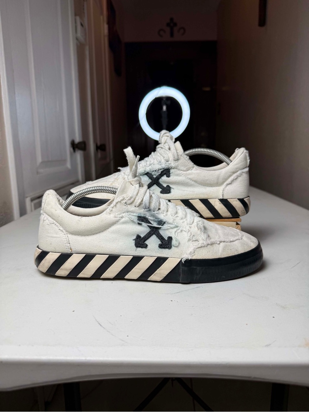 Off-White Low Vulcanized Shoes Sz 44 / 11 White Black Athletic Casual Sneaker